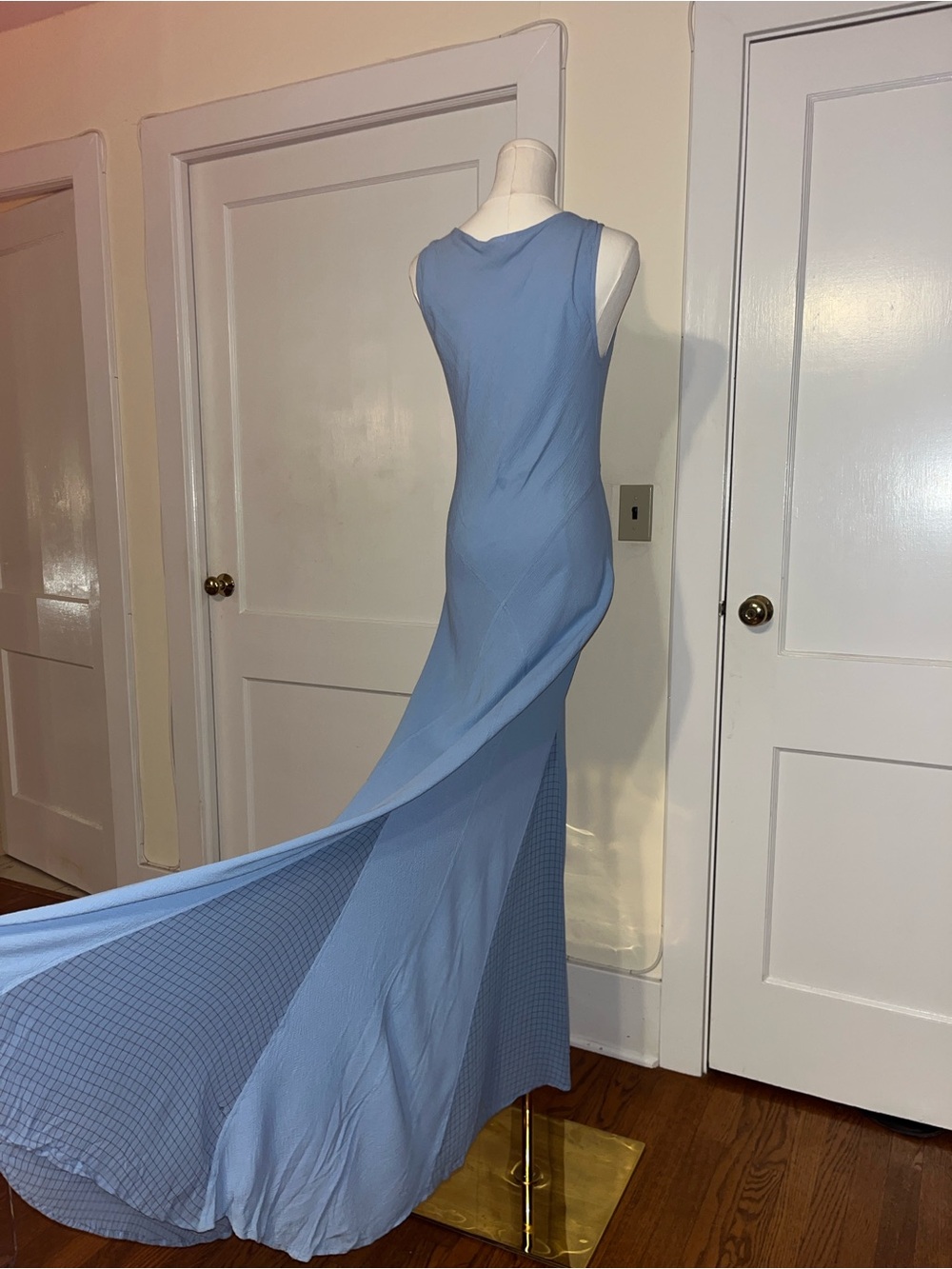 Ghost London Powder Blue Bias Gown – Sheer Panels & Train